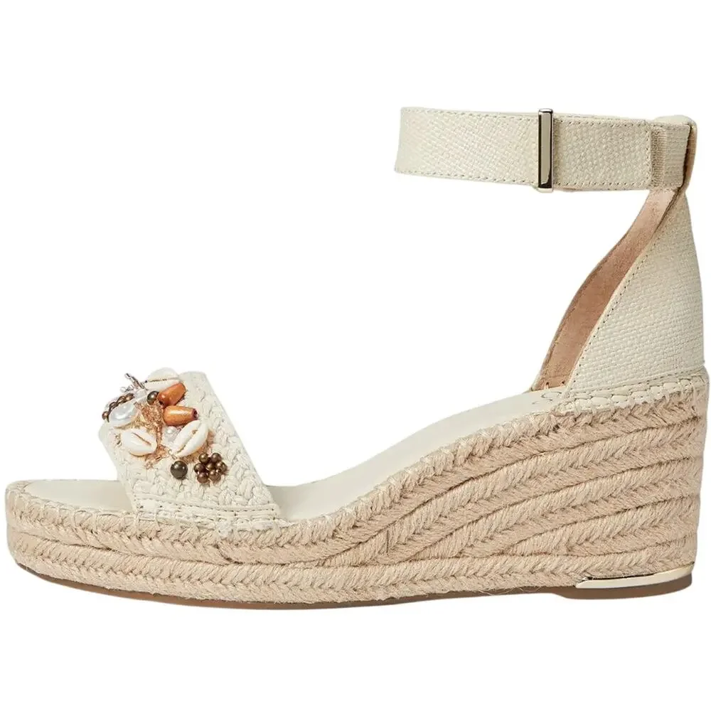Franco Sarto Womens Clemens Espadrille Wedge Sandals US 8.5 M Beige Raffia NWOB
